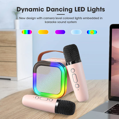 ⏰🔥BEGRENSET TID: 50 % RABATT!🎁Mini karaokemaskin med trådløse mikrofoner