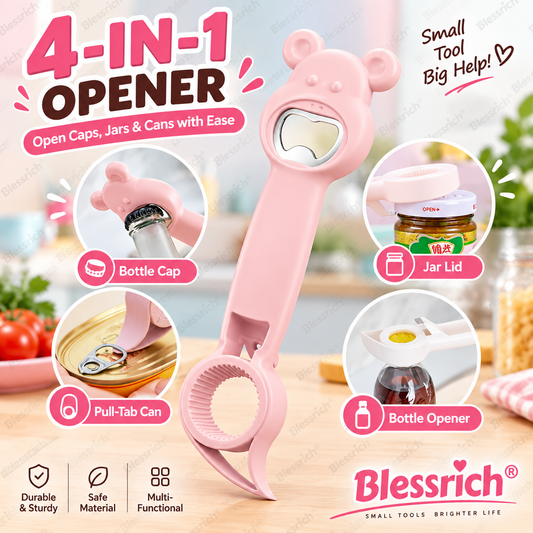 ⏰🔥BEGRENSET TID: bare 99,99 kr! 🐻🔧Multifunksjonell 4-i-1-flaskeåpner