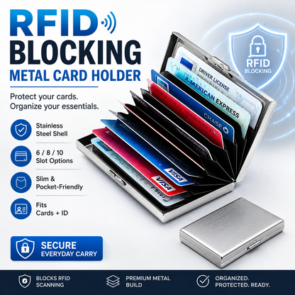 Kortholder i metall med RFID-blokkering