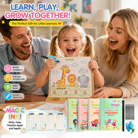 🏆Siste dag – spesialpris!🔥4-i-1 Fun – gjenbrukbare lærebøker📚✨Håndskrift • Tall • Tegning • Finmotorikk • Med penn med forsvinende blekk | Fra 2 år • Miljøvennlig og skjermfritt 🌱