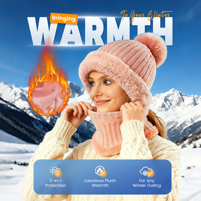 Vintermaske med strikket lue og skjerf for kvinner