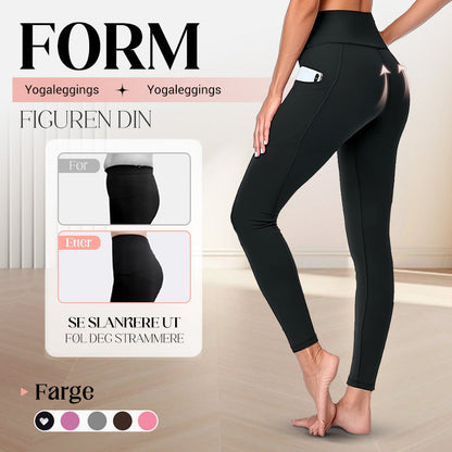 Yogaleggings med høy midje, forsterket sete, magefunksjon og sidelomme