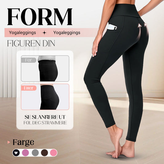 Yogaleggings med høy midje, forsterket sete, magefunksjon og sidelomme