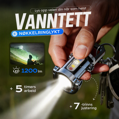 1200LM Super Lys Sterk Mini Nøkkelring Vanntett Lommelykt