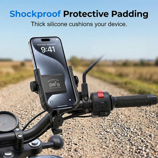 ⏰ 50% BILLIGERE! Telefonholder til motorsykkel med vibrasjonsstabilisering – stabil montering og sikker navigasjon under alle forhold! 🏍️📱🔥