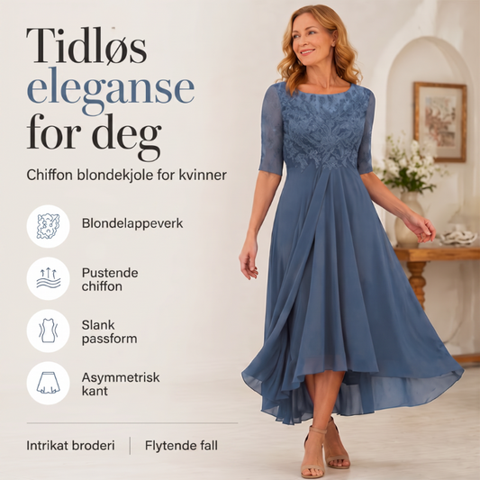 Midikjole med blomsterbroderi – løstsittende og elegant med rund hals🌸