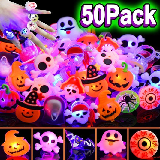 🎁LED-lysende Halloween-ring😍 – Sett med 50 stk.
