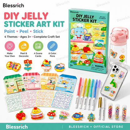 🌈 Lag dine egne geléklistremerker! 🎨 DIY-kunstsett for barn: mal, trekk av og klistr på ✨ 4 morsomme temaer + komplett håndverkssett 🎁