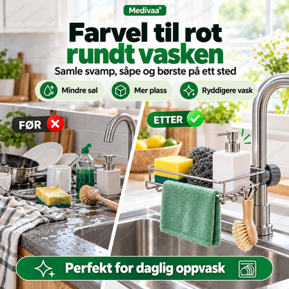 Oppbevaringsstativ i rustfritt stål til kjøkkenvasken