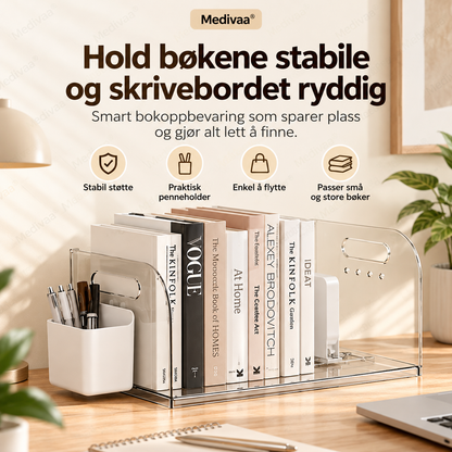 Justerbar Bokholder med Penneholder | Skrivebordsorganisering