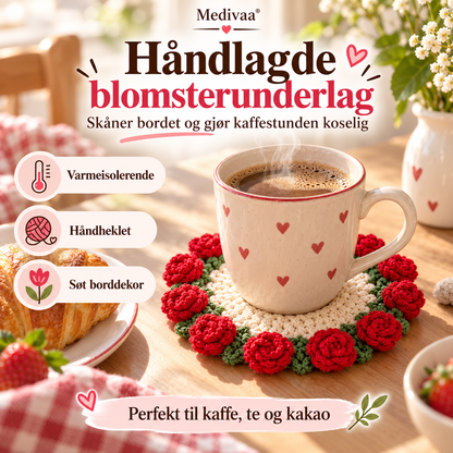 Håndlagde underlag av blomstergarn