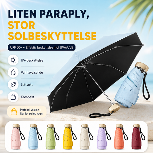 Kompakt, sammenleggbar paraply med UV-beskyttelse