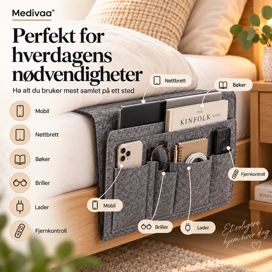 ⏰🔥BEGRENSET TID: 50 % RABATT!💞Sengekant-organisator – Smart oppbevaring uten nattbord