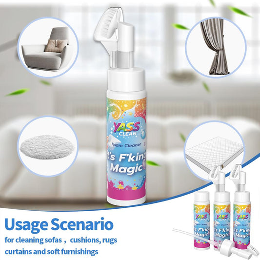 💖SISTE DAG: KJØP 3, FÅ 1 GRATIS!!💖Yass Clean Magic skumrengjøringsmiddel for tepper og møbelstoff – fjerner flekker og lukt etter kjæledyr, med rengjøringsbørste🧼🪄