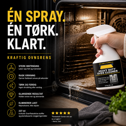 🍳 50% RABATT – Kraftig ovnrens spray – fjerner innbakt fett & matrester – hurtigvirkende – enkel avtørking – luktnøytralisering – for en plettfri ovn
