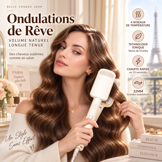 💅 BLITZTILBUD: 50 % RABATT! 32 mm krølltang – negative ioner, 4 temperaturinnstillinger 160–220 °C og automatisk avstengning etter 60 minutter for voluminøse krøller ✨
