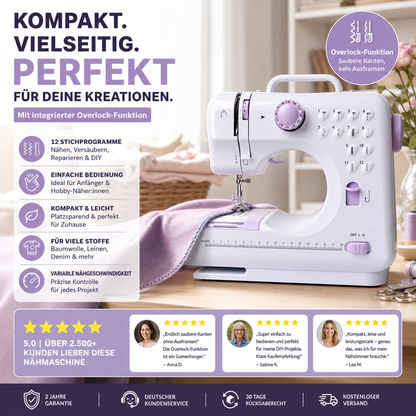 🧵 50 % RABATT! 🛍️ Minisymaskin til hjemmebruk – 12 sømmer, robust og kompakt – Perfekt til reparasjoner og gjør-det-selv-prosjekter ✂️