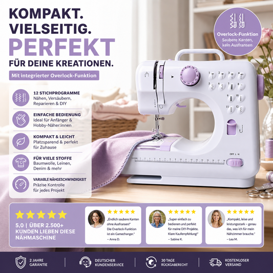 🧵 50 % RABATT! 🛍️ Minisymaskin til hjemmebruk – 12 sømmer, robust og kompakt – Perfekt til reparasjoner og gjør-det-selv-prosjekter ✂️