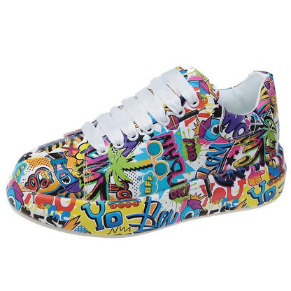 Unisex Round-toe Youthful Graffiti Casual Sports Shoes