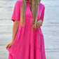 👗 40% RABATT NU! 🌸Enfärgad, bekväm klänning med knappar vid kragen