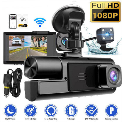 🚗🎥 50% OFF! Dash Cam with 3 Full HD 1080P Lenses – Front + Interior + Rear with Reverse Function 🔥