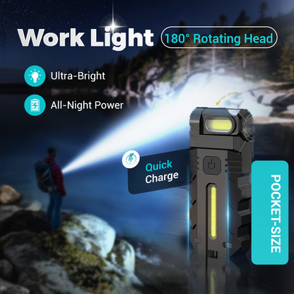 💎 50 % RABATT! 💎 180° roterende LED-arbeidslampe – dobbel stråle, magnetisk base og USB-C-oppladbar