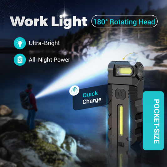 💎 50 % RABATT! 💎 180° roterende LED-arbeidslampe – dobbel stråle, magnetisk base og USB-C-oppladbar