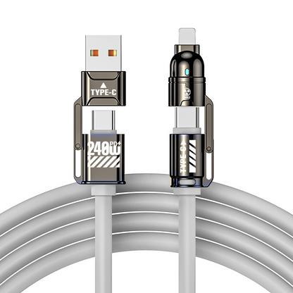 🔌50 % RABATT NÅ! Kraftig 4-i-1 hurtigladekabel, 240 W PD-ladekabel med flere grensesnitt, USB-A/USB-C til Type-C/Lightning, universell hurtigladekabel for mobiltelefoner og bærbare datamaskiner