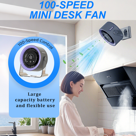 💥[Heatwave Essential] Pöytätuuletin LED-näytöllä, USB-virtalähteellä toimiva, kannettava, 100 nopeusasetusta, 120' kallistus, hiljainen, pitkä akunkesto, heiluri-toiminnolla varustettu pöytätuuletin makuuhuoneeseen, toimistoon, kotiin ja retkeilyyn