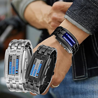 ⌚ 50 % RABATT NÅ! 🤓 Cyberpunk Binary LED-klokke – «Only Geeks Get It» – Futuristisk, unik og iøynefallende med blå LED-skjerm 💙