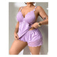 🥳2026 HOT SALE🥳💞 Over 50 000 solgte eksemplarer! 👗🌸 50 % RABATT!  Pyjamasett med topp og shorts med blonder – mykt, satenglignende stoff, justerbare stropper og V-hals.