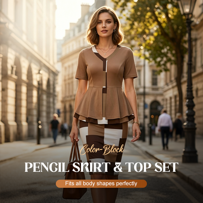 👗50 % RABATT NÅ! 🤍Sett med fargesatt penneskjørt og topp – figursmykkende, stilig og perfekt til kontoret, middag og spesielle anledninger – allsidig todelt sett ✨