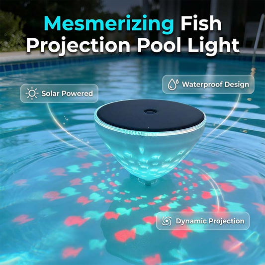 Flytende solcelledrevet bassenglampe med fiskeprojeksjon