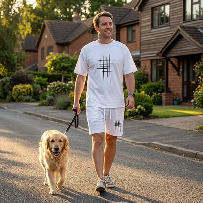 2-delers sett med casual topp og shorts for menn – løs passform, pustende og fargebestandig grafisk trykk 😎👕