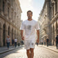 2-delers sett med casual topp og shorts for menn – løs passform, pustende og fargebestandig grafisk trykk 😎👕