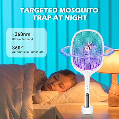 🔦 2-i-1 myggklapper | ·3000 V høyspenning· Håndfri stativ | Hjem/kjøkken/terrasse/camping