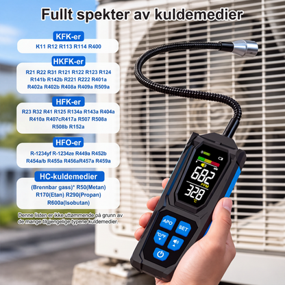 Oppladbart halogenlekkasjedetektor for klimaanlegg