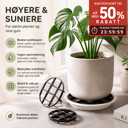 📢📢50 % RABATT!! ⏰Skånsom gryteunderlag som løfter plantekasser, fremmer luftsirkulasjon og holder gulv rene – for innendørs og utendørs bruk. 🔥🏠