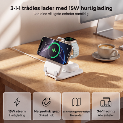 3-i-1 sammenleggbar magnetisk trådløs ladestativ