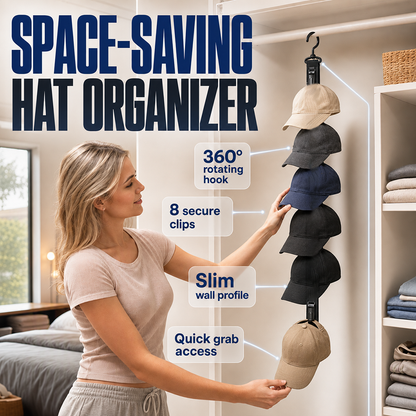 ⏰🔥BEGRENSET TID: bare 99,99 kr!✨ Hattestativ med 8 klemmer for veggmontering – sparer plass og viser frem cap-samlingen din, til soverommet eller garderoben ✨
