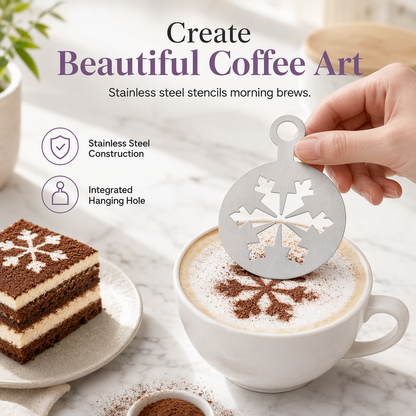 ⏰🔥BEGRENSET TID: Kjøp 1, få 1 gratis！bare 99,99 kr!☕ Sjablong til latte-kunst i rustfritt stål