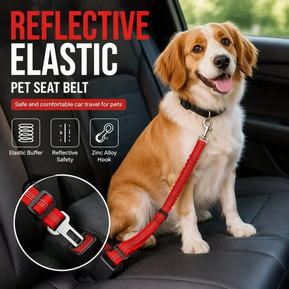 ⏰🔥BEGRENSET TID: bare 99,99 kr!🐶🚗 Reflekterende, elastisk sikkerhetsbelte for kjæledyr – Justerbar sikkerhetsanordning til bil med støtdempende buffer