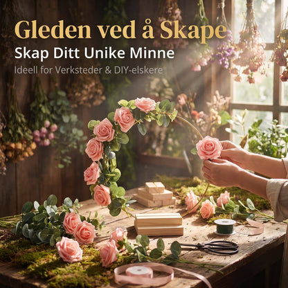 Blomsterdekorasjon i form av gullmetallring med trestativ