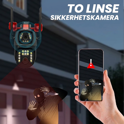 Vanntatt nattvisionsikkerhetskamera med dobbelt linse