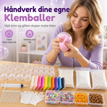 DIY-klemmeball-lekesett i leire, tregt stressavlastende håndlaget lekesett for barn
