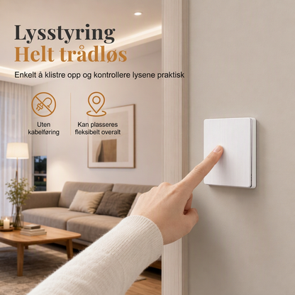 Trådløst lysbrygersett uten kabelføring, med selvklebende veggbryter og mottaker for 220V husholdningslamper