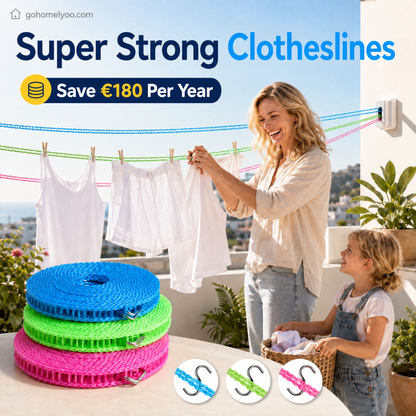 💥 KJØP 1, FÅ 1 GRATIS 🔗 Vindtett og sklisikker klesline 👕 Unngå kaos med tøyet i sterk vind 🌬️